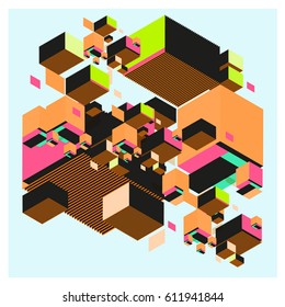 Vector Isometric Abstract Background. Design for poster and wallpaper template. Cube and Square Fabric printed for fashion and lifestyle.