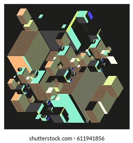Vector Isometric Abstract Background. Design for poster and wallpaper template. Cube and Square Fabric printed for fashion and lifestyle.