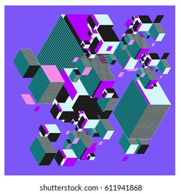 Vector Isometric Abstract Background. Design for poster and wallpaper template. Cube and Square Fabric printed for fashion and lifestyle.