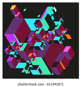 Vector Isometric Abstract Background. Design for poster and wallpaper template. Cube and Square Fabric printed for fashion and lifestyle.
