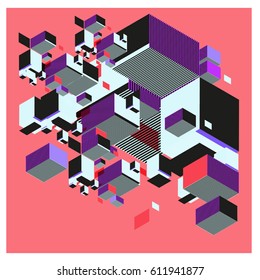 Vector Isometric Abstract Background. Design for poster and wallpaper template. Cube and Square Fabric printed for fashion and lifestyle.