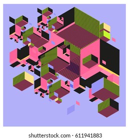 Vector Isometric Abstract Background. Design for poster and wallpaper template. Cube and Square Fabric printed for fashion and lifestyle.