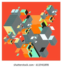 Vector Isometric Abstract Background. Design for poster and wallpaper template. Cube and Square Fabric printed for fashion and lifestyle.