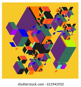 Vector Isometric Abstract Background. Design for poster and wallpaper template. Cube and Square Fabric printed for fashion and lifestyle.