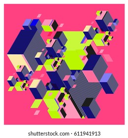 Vector Isometric Abstract Background. Design for poster and wallpaper template. Cube and Square Fabric printed for fashion and lifestyle.