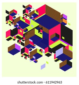 Vector Isometric Abstract Background. Design for poster and wallpaper template. Cube and Square Fabric printed for fashion and lifestyle.