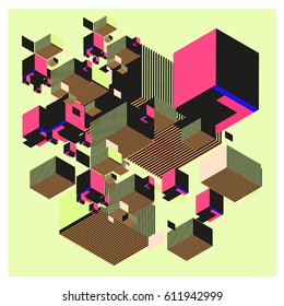 Vector Isometric Abstract Background. Design for poster and wallpaper template. Cube and Square Fabric printed for fashion and lifestyle.