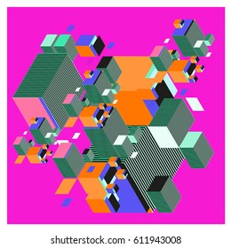 Vector Isometric Abstract Background. Design for poster and wallpaper template. Cube and Square Fabric printed for fashion and lifestyle.