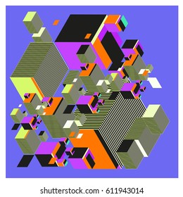 Vector Isometric Abstract Background. Design for poster and wallpaper template. Cube and Square Fabric printed for fashion and lifestyle.