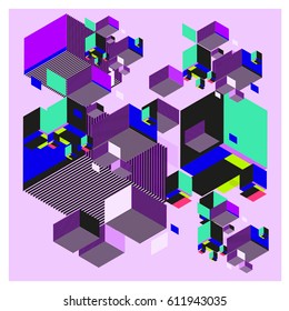 Vector Isometric Abstract Background. Design for poster and wallpaper template. Cube and Square Fabric printed for fashion and lifestyle.