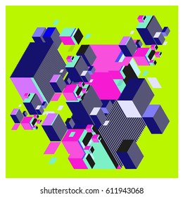 Vector Isometric Abstract Background. Design for poster and wallpaper template. Cube and Square Fabric printed for fashion and lifestyle.