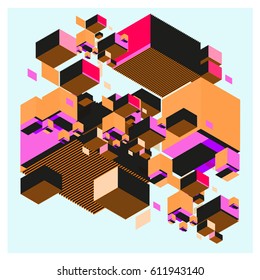 Vector Isometric Abstract Background. Design for poster and wallpaper template. Cube and Square Fabric printed for fashion and lifestyle.