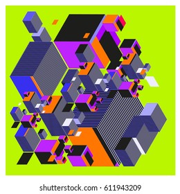 Vector Isometric Abstract Background. Design for poster and wallpaper template. Cube and Square Fabric printed for fashion and lifestyle.