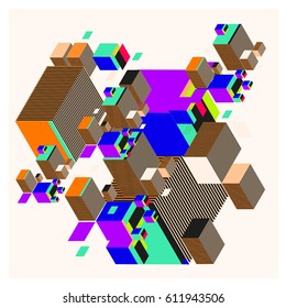 Vector Isometric Abstract Background. Design for poster and wallpaper template. Cube and Square Fabric printed for fashion and lifestyle.