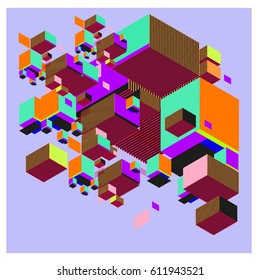 Vector Isometric Abstract Background. Design for poster and wallpaper template. Cube and Square Fabric printed for fashion and lifestyle.