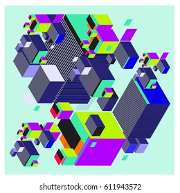 Vector Isometric Abstract Background. Design for poster and wallpaper template. Cube and Square Fabric printed for fashion and lifestyle.