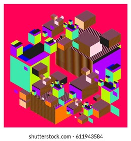 Vector Isometric Abstract Background. Design for poster and wallpaper template. Cube and Square Fabric printed for fashion and lifestyle.