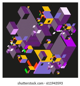 Vector Isometric Abstract Background. Design for poster and wallpaper template. Cube and Square Fabric printed for fashion and lifestyle.