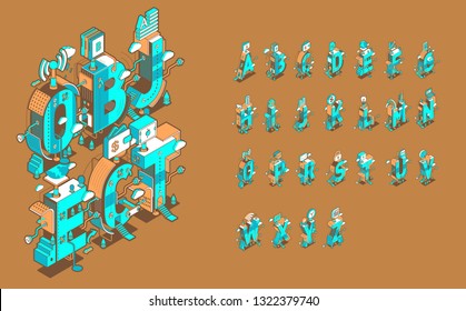 Vector isometric abstract font and alphabet, 3d letters for design concept, the word "object"