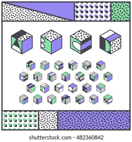 Vector isometric alphabet. Color geometrical latin typeface. 