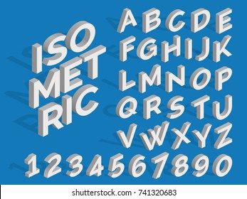 Vector isometric alphabet and numbers. Funky 3d font. Isometric three-dimensional number and abc illustration