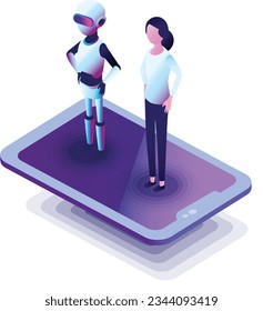 Vector isometric artificial intelligence robot cooperate　with people