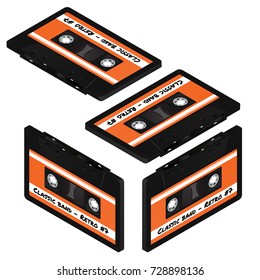 Vector isometric audio tape. Retro icon