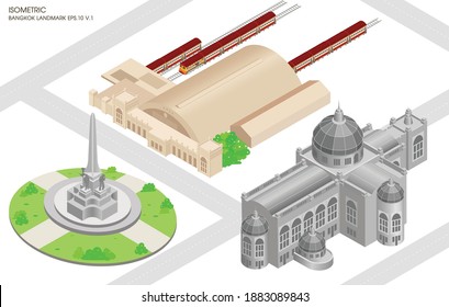 Vector isometric Bangkok Thailand., flat isometric design of landmark Bangkok., set of isometric landmark Bangkok Thailand.