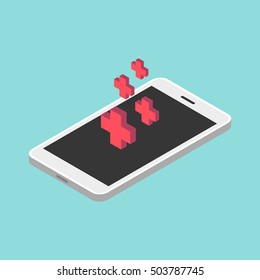 Vector isometric banner of repair mobile phones for website and infographics. Business concept of electronic. Mobile phone and crosses.