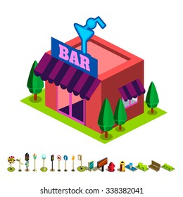 Vector isometric bar building icon infographic elements