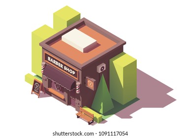 Vector isometric barber shop building with signboard and awnings