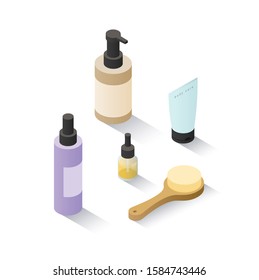 Vector isometric bathroom product, cosmetic containers set 