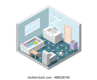 Vector isometric bathroom, set of bath furniture, bathroom isometric interior