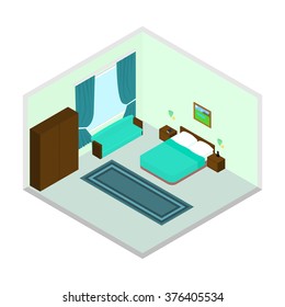 Vector isometric bedroom icon set.