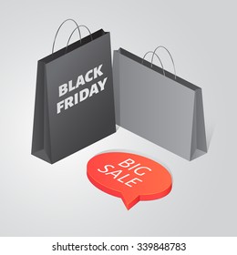 Vector isometric Black friday packages and  speech bubble 