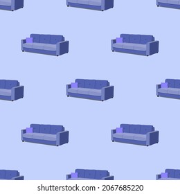 Vector isometric blue sofa seamless pattern EPS