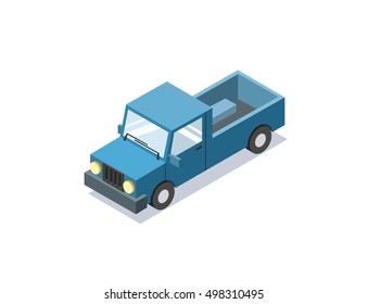 Vector isometric blue wagon car, minivan, trucks for cargo transportation, delivery car icon, 3D flat business illustration 