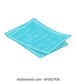 Vector isometric blueprints. Isolated on white background.