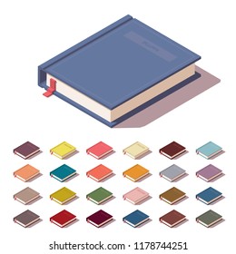Vector isometric book icon colored set. 25 colored isometric book icons for web.