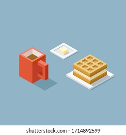 Vector isometric breakfast set with waffle 