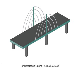 Vector isometric bridge icon. 3d isolated drawing element of a modern urban infrastructure for games or applications. City transport organization object, road crossing, construction architecture