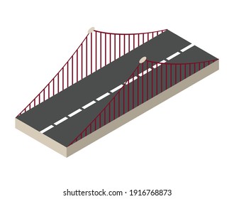 Vector isometric bridge icon. 3d isolated drawing element of a modern urban infrastructure for games or applications. City transport organization object, road crossing, construction architecture