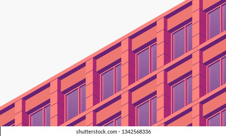 Vector isometric building facade detailed architecture illustration. Fragment of city building facade design with architecture elements, windows, window sill, etc. Facade is under mask.