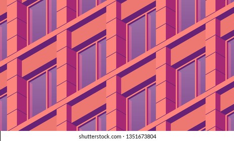 Vector de fachada de construcción isométrica ilustración de arquitectura detallada. Fragmento del diseño de fachada de edificio urbano con elementos arquitectónicos, ventanas, ventana, etc. La fachada está bajo máscara.