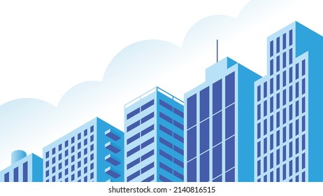 Vector isometric building facade detailed architecture illustration. Fragment of city building facade design with architecture elements, windows, balcony, etc. Facade is under mask.