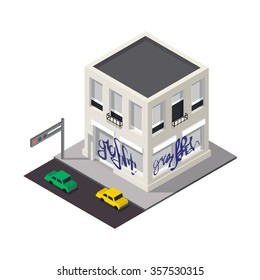 Construcción isométrica vectorial con graffiti.  Elementos del mapa de ciudades 3d