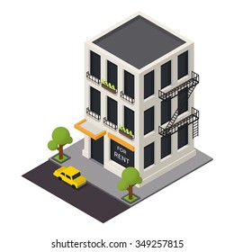Vector isometric building icon.  3d city map elements