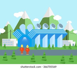 Vector isometric buildings, car motor factory,engine