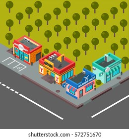 Vector isometric buildings illustration.