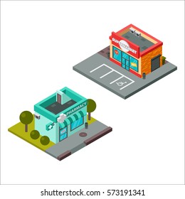 Vector isometric buildings illustration.